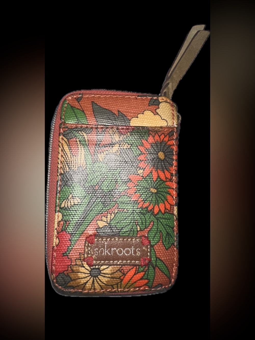 Sakroots Green 'Peace' Accent Floral Card Wallet
